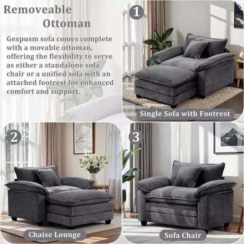 Poltrona a sacco oversize in ciniglia EHMKNP con pouf