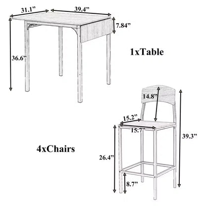 Ensemble de table à manger pliable à hauteur de comptoir Whisen Farmhouse 5 pièces avec chaises de salle à manger