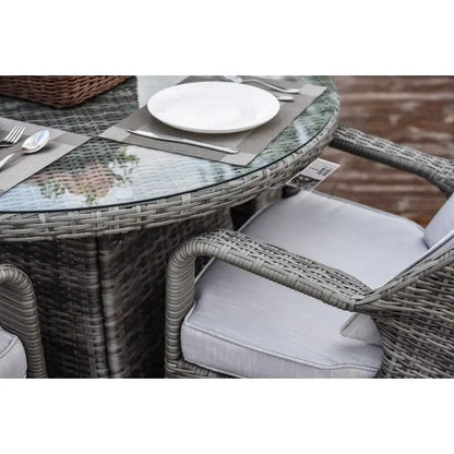 Set da pranzo rotondo in vimini da esterno da 5 pezzi con 4 poltrone