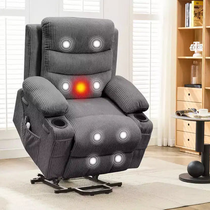 Fauteuil inclinable électrique releveur, fauteuils inclinables électriques pour personnes âgées avec fonction chauffante et massante, aide à la levée, porte-gobelets, poche latérale, pour salon
