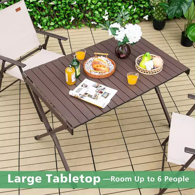 Tavolo da campeggio portatile in alluminio Costway per 4-6 persone, leggero, pieghevole, grigio/marrone