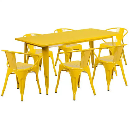 Ensemble table rectangulaire en métal qualité commerciale Emma et Oliver avec 6 chaises avec accoudoirs, pour l'intérieur et l'extérieur