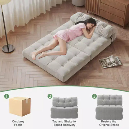 Divano Letto Futon Pieghevole in Velluto a Coste, Sedia Convertibile da Pavimento con Cuscino e Supporto per la Schiena