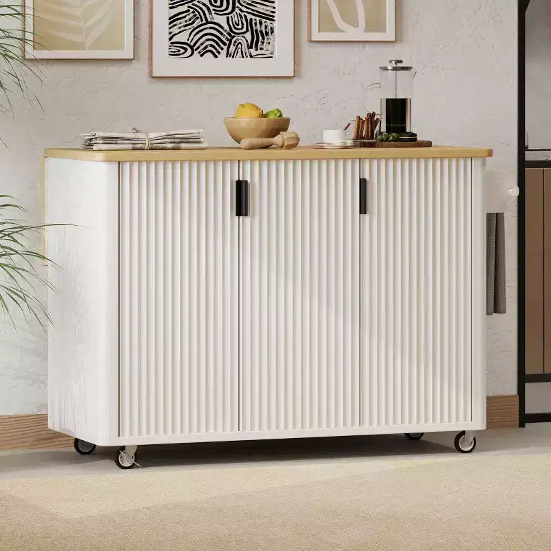 Isola cucina da 51" Farmhouse con scanalature, piano a ribalta, ruote e ripiano interno