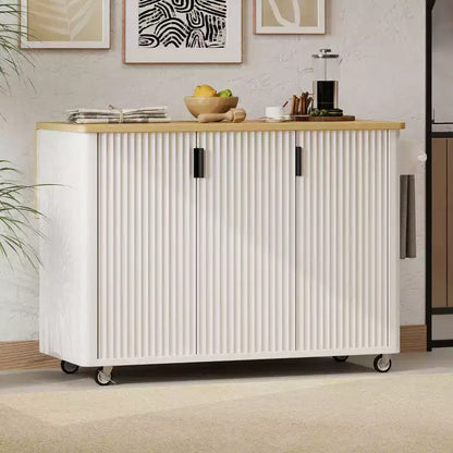 Isola cucina da 51" Farmhouse con scanalature, piano a ribalta, ruote e ripiano interno