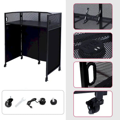 Set Tavolo per DJ Portatile con Tessuti di Copertura Illuminati Integrati, Robusta Custodia per il Trasporto e Dimensioni Compatte di 101x51 cm