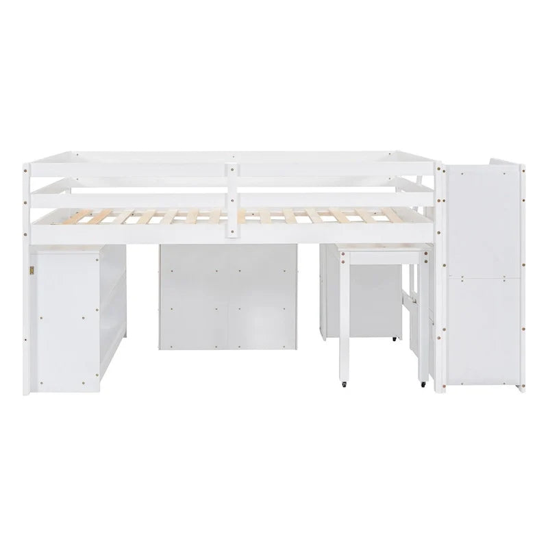 Lit mezzanine pleine taille avec bureau coulissant et 3 tiroirs