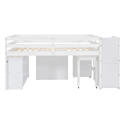 Lit mezzanine pleine taille avec bureau coulissant et 3 tiroirs