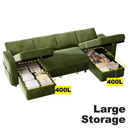 Divano letto estraibile a quattro posti Dyonery da 105 pollici con contenitore, tasche laterali, schienale regolabile, convertibile
