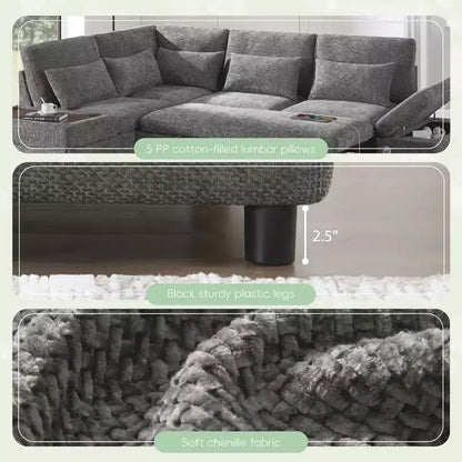 Canapé-lit modulaire sectionnel Whisen 270 - 6 places en forme de L avec pouf de rangement, canapé en chenille, personnalisable pour salon et appartement