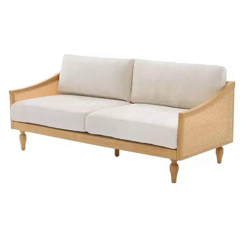 Divanetto Divano Moderno di Metà Secolo con Morbida Imbottitura, Braccioli in Rattan e Gambe in Legno, Divano a 2 Posti per Soggiorno, Camera da Letto o Appartamento-Panipeachy