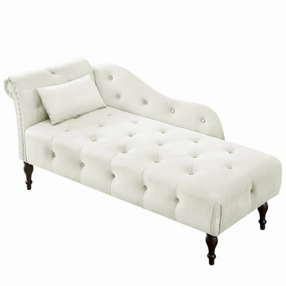 Moderna poltrona a sdraio imbottita in velluto da 60,6" con bottoni capitonné, gambe in legno massello e borchie