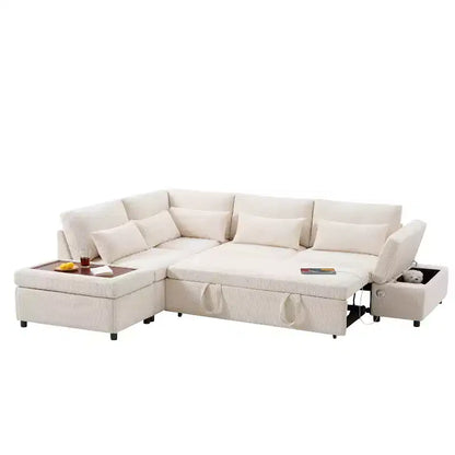 Canapé-lit modulaire sectionnel Whisen 270 - 6 places en forme de L avec pouf de rangement, canapé en chenille, personnalisable pour salon et appartement