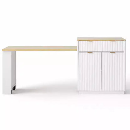 Îlot de cuisine cannelé avec table extensible, prise électrique et rangement double face
