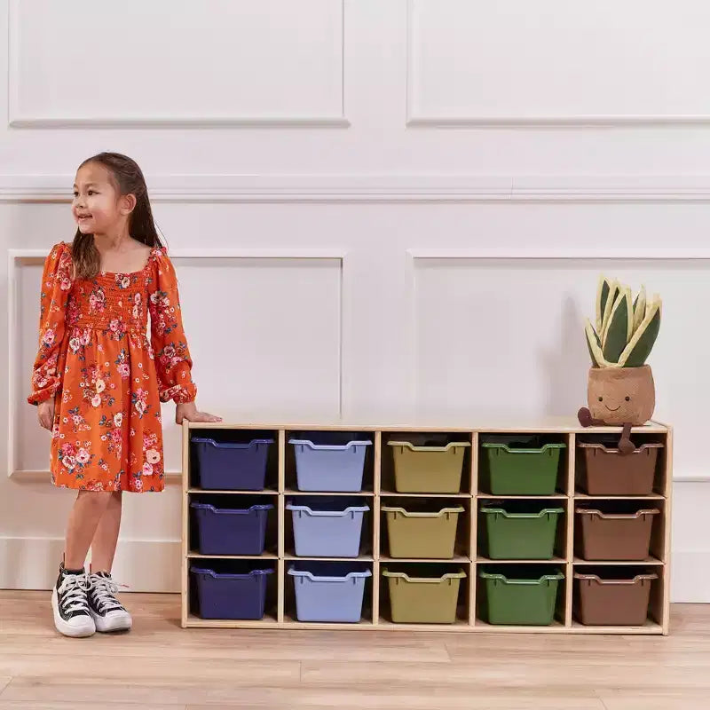 Meuble de rangement 15 bacs ECR4Kids Streamline avec 15 bacs à façade incurvée, 3x5, mobilier pour enfants