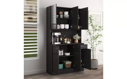 Mobile Contenitore a 6 Ante, Armadio Alto 180 cm e Mobile da Cucina con Cassetto e Ripiano Aperto, Credenza da Cucina e Mobiletto per Camera da Letto in MDF