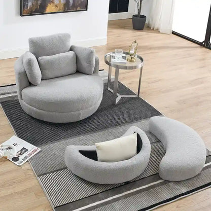 Poltrona a botte girevole di grandi dimensioni con pouf contenitore a forma di luna