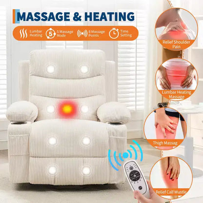 Fauteuil inclinable électrique releveur, fauteuils inclinables électriques pour personnes âgées avec fonction chauffante et massante, aide à la levée, porte-gobelets, poche latérale, pour salon
