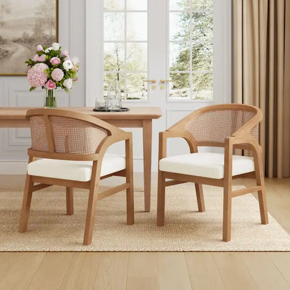 Christopher Knight Home - Chaise de salle à manger capitonnée en cannage (Lot de 2)