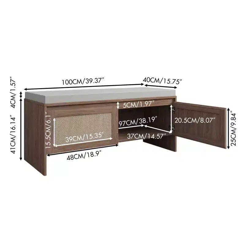 Panca portascarpe FurnitureR in rattan con cuscino, scarpiera compatta con ante per ingresso, organizer per piccoli spazi, scarpiera nascosta con seduta