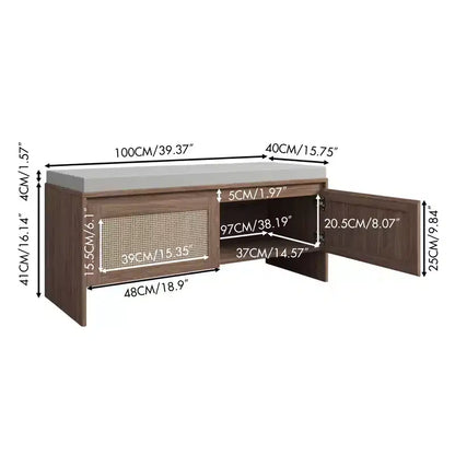 Panca portascarpe FurnitureR in rattan con cuscino, scarpiera compatta con ante per ingresso, organizer per piccoli spazi, scarpiera nascosta con seduta