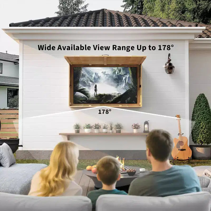 Custodia per TV da esterni da 55 pollici, copertura per TV resistente alle intemperie in legno massello con supporto regolabile 4D e sportello pieghevole (adatta a TV da 44-55 pollici)