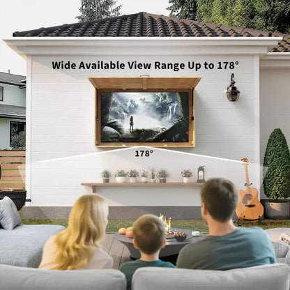 Custodia per TV da esterni da 55 pollici, copertura per TV resistente alle intemperie in legno massello con supporto regolabile 4D e sportello pieghevole (adatta a TV da 44-55 pollici)