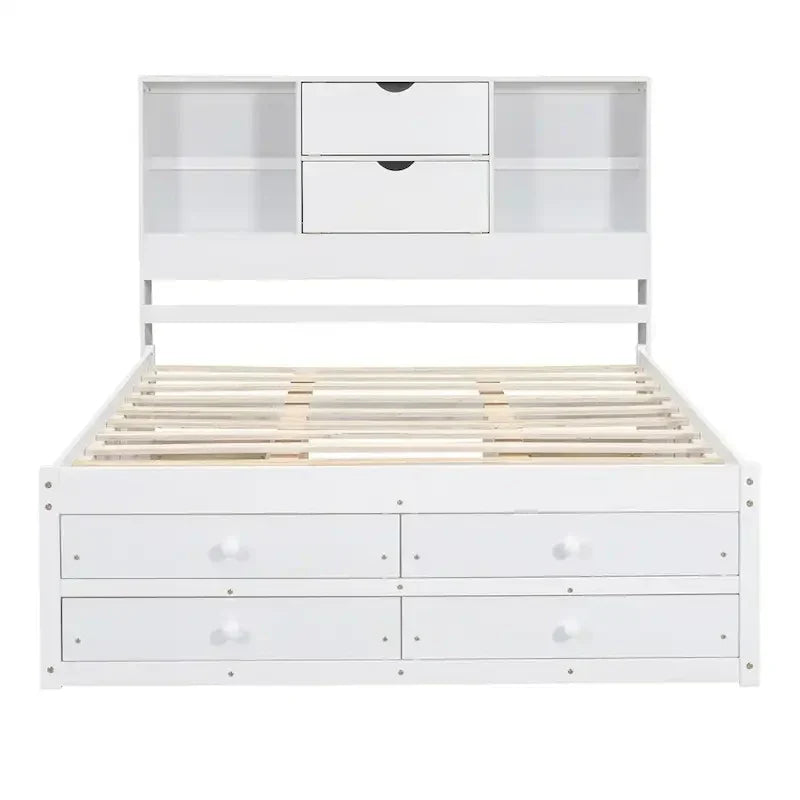 Letto a piattaforma King Size con testiera contenitore e 8 cassetti