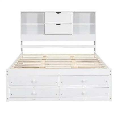 Letto a piattaforma King Size con testiera contenitore e 8 cassetti