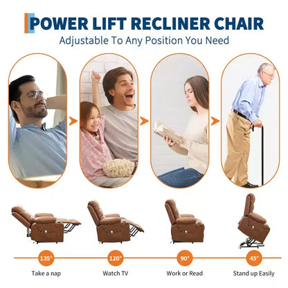 Fauteuil inclinable électrique releveur, fauteuils inclinables électriques pour personnes âgées avec fonction chauffante et massante, aide à la levée, porte-gobelets, poche latérale, pour salon