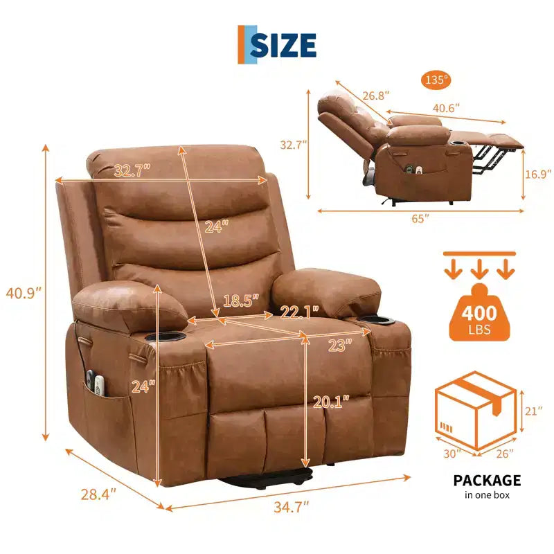 Fauteuil inclinable électrique releveur, fauteuils inclinables électriques pour personnes âgées avec fonction chauffante et massante, aide à la levée, porte-gobelets, poche latérale, pour salon