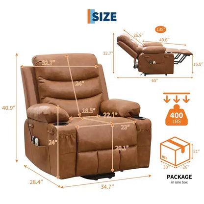 Fauteuil inclinable électrique releveur, fauteuils inclinables électriques pour personnes âgées avec fonction chauffante et massante, aide à la levée, porte-gobelets, poche latérale, pour salon