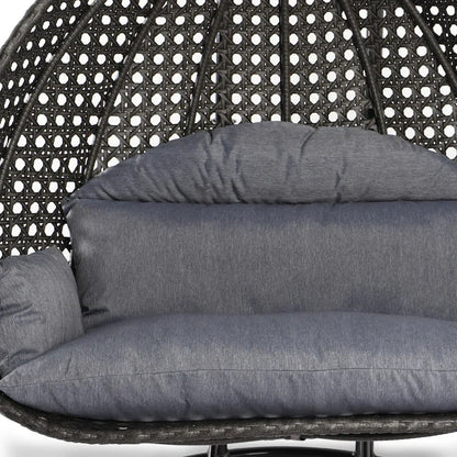 LeisureMod Fauteuil suspendu œuf 2 places avec support - Balançoire / hamac de patio en rotin osier pour extérieur/intérieur avec coussins
