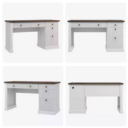 Contenitore scanalato per scrivania da ufficio, scrivania direzionale moderna da 54" con stazione di ricarica, scrivania in legno per computer con cassetti classificatori per studio