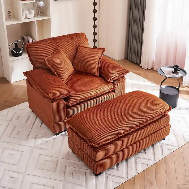 56.9 W Poltrona Oversize con Pouf, Poltrona da Lettura per Camera da Letto, Divano Letto Pigro, Poltrona Reclinabile Singola Moderna Oversize