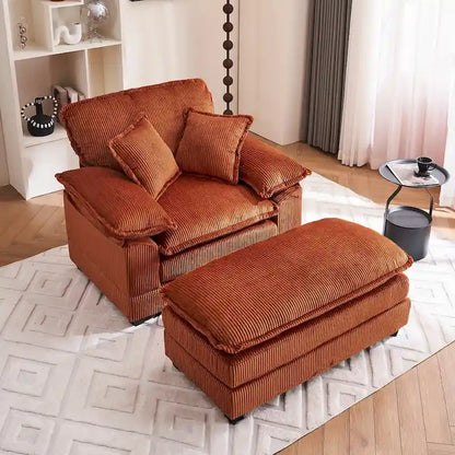 56.9 W Poltrona Oversize con Pouf, Poltrona da Lettura per Camera da Letto, Divano Letto Pigro, Poltrona Reclinabile Singola Moderna Oversize