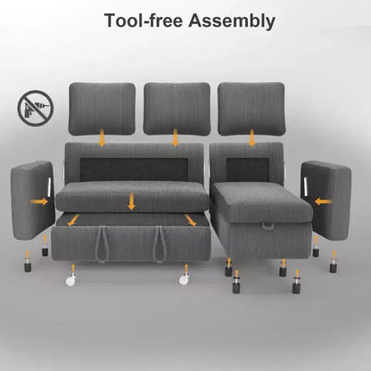 Dyonery Divano Letto Angolare 81, Divano Estraibile a L con Chaise Longue Reversibile con Contenitore, USB, Schienale Reclinabile