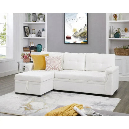 Divano componibile convertibile reversibile con letto estraibile, chaise longue con contenitore nascosto e gambe durevoli