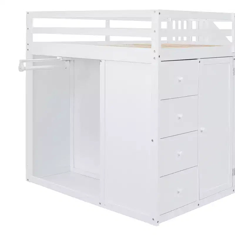 Letto a soppalco intero in pile orsetto con mensola portaoggetti e cassetti, letto a soppalco alto in legno con scrivania versatile per camera da letto