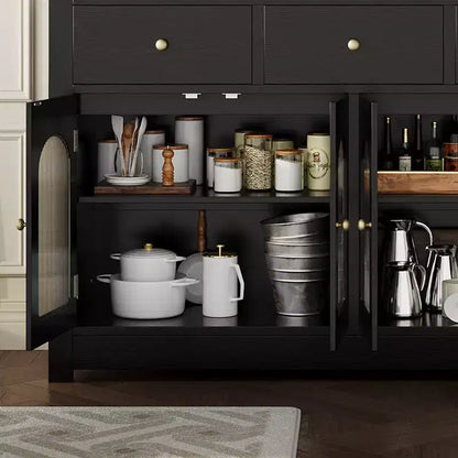 Credenza stretta da 140 cm con 3 cassetti e 4 ante per cucina, sala da pranzo, soggiorno