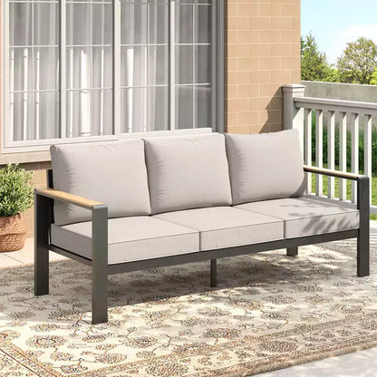 Salon de jardin en aluminium, canapé d'extérieur modulable avec 5 coussins épais, 4 accoudoirs et table basse pour jardin, terrasse, arrière-cour