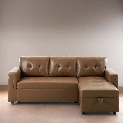 Divano componibile convertibile reversibile con letto estraibile, chaise longue con contenitore nascosto e gambe durevoli