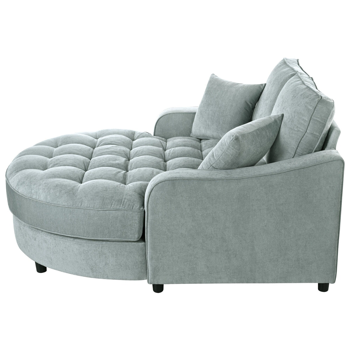 Divano Letto Chaise Longue in ciniglia, Divano Imbottito con Schienale Trapuntato e 2 Cuscini Rimovibili per Soggiorno