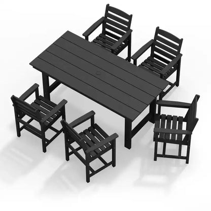Set da pranzo da esterno Hyleory 7 pezzi, tavolo rettangolare da 170 cm con foro per ombrellone e 6 sedie