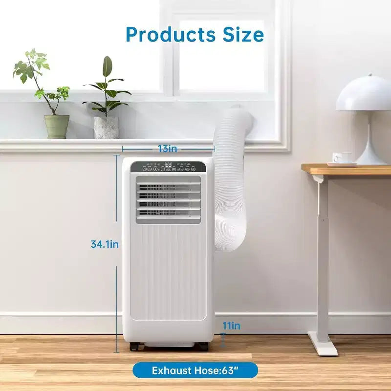 Condizionatore Portatile Ultra Silenzioso da 8000 BTU, 3-in-1 con Deumidificatore e Ventilatore, Timer 24H, Kit Finestra e Telecomando per ambienti fino a 32,5 m²