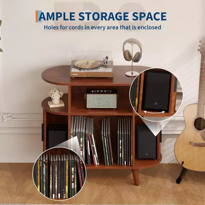 Mobile portadischi moderno di metà secolo, scaffale in legno per giradischi, mobile aperto per vinili, per soggiorno, camera da letto