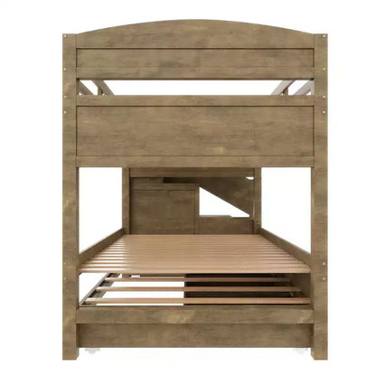 Lit superposé Whisen Twin XL avec lit gigogne, lit superposé avec rangement, lit superposé en bois massif, escalier de rangement, armoire, 3 tiroirs, pour enfants