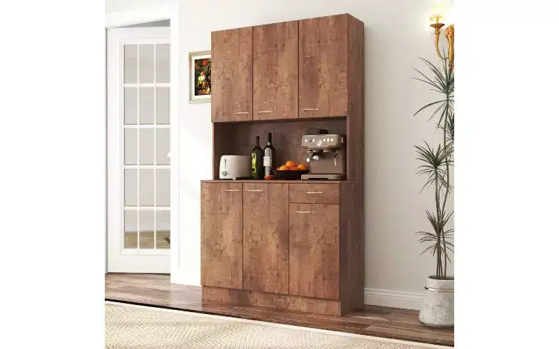 Mobile Contenitore a 6 Ante, Armadio Alto 180 cm e Mobile da Cucina con Cassetto e Ripiano Aperto, Credenza da Cucina e Mobiletto per Camera da Letto in MDF