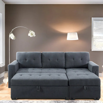 Divano sezionale reversibile con letto estraibile, chaise longue con contenitore nascosto, gambe durevoli,