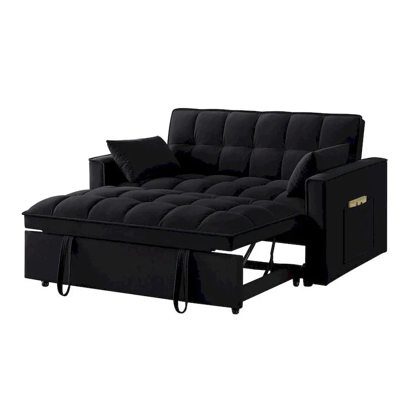 Divano Letto Estraibile 4-in-1 - Divanetto in Velluto - Divano Letto Convertibile con Schienale Reclinabile, 2 Tasche Laterali